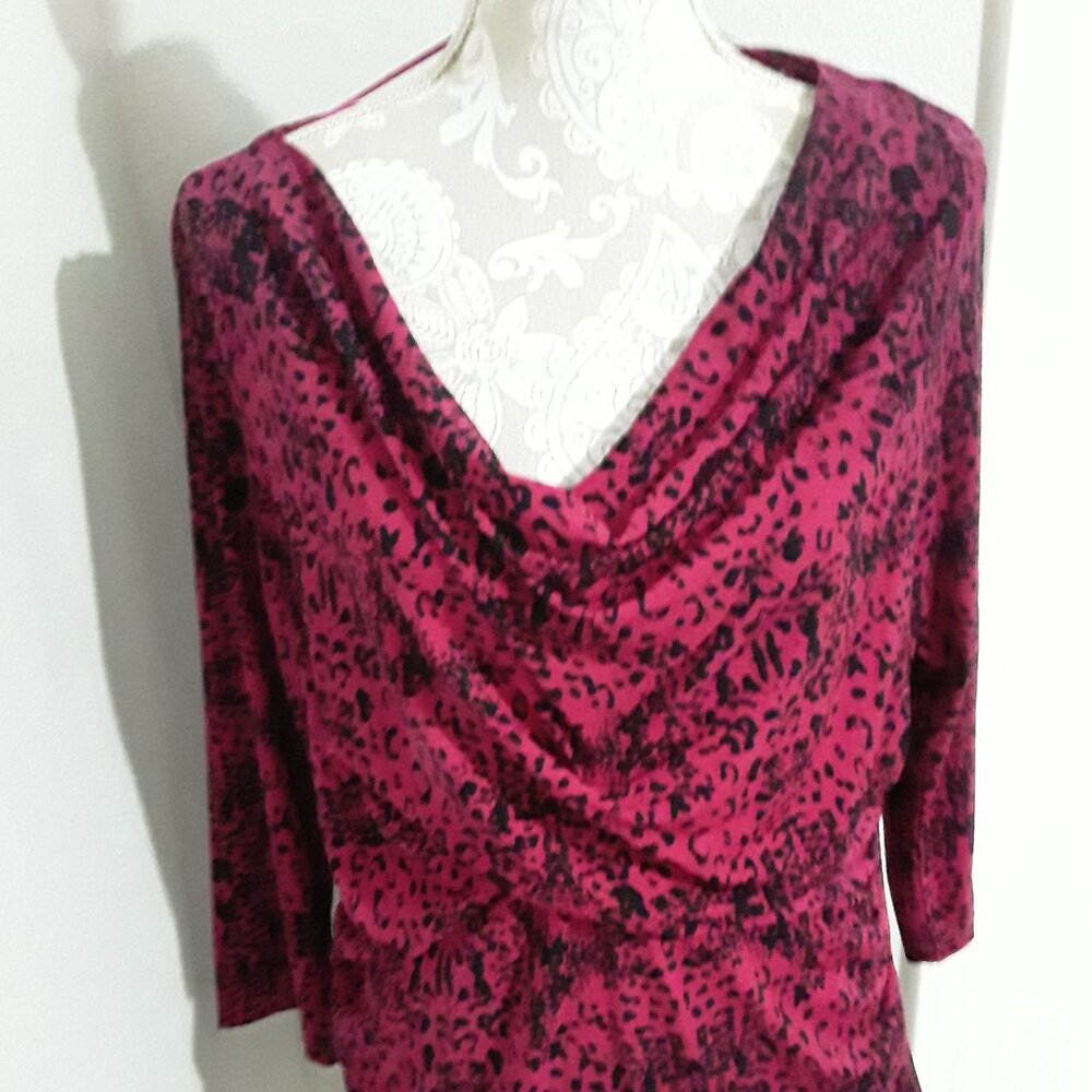 Chaus weighted cowl neck 3/4 sleeve pink and black tunic top size XL